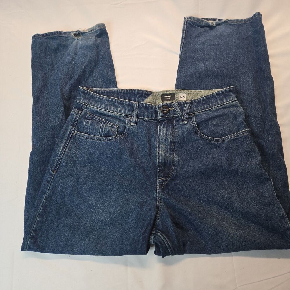 Volcom Billow Mens Loose Fit Wide Leg Jeans 31 Blue Thrashed Grunge Streetwear